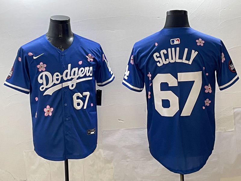 Men Los Angeles Dodgers 67 Scully Blue Sakura Edition 2025 Nike MLB Jersey style 7